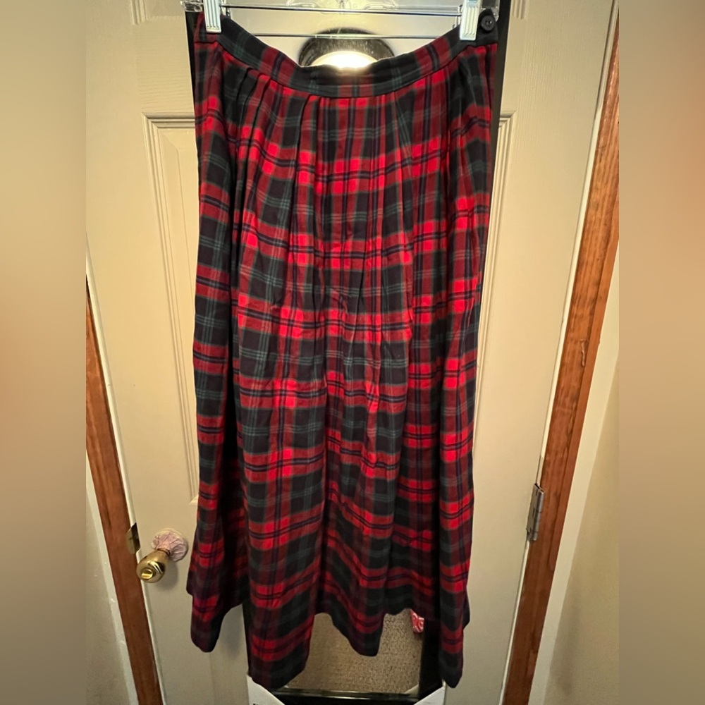 Vintage Laura Ashley Plaid Pleated Midi Skirt Size US 12